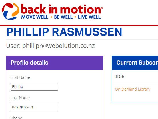 Back in motion User Profile